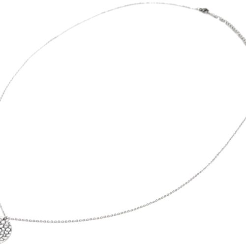 Sautoir-Collier-Fine-Chaine-avec-Pendentif-Medaille-Martelee-Acier-Argente