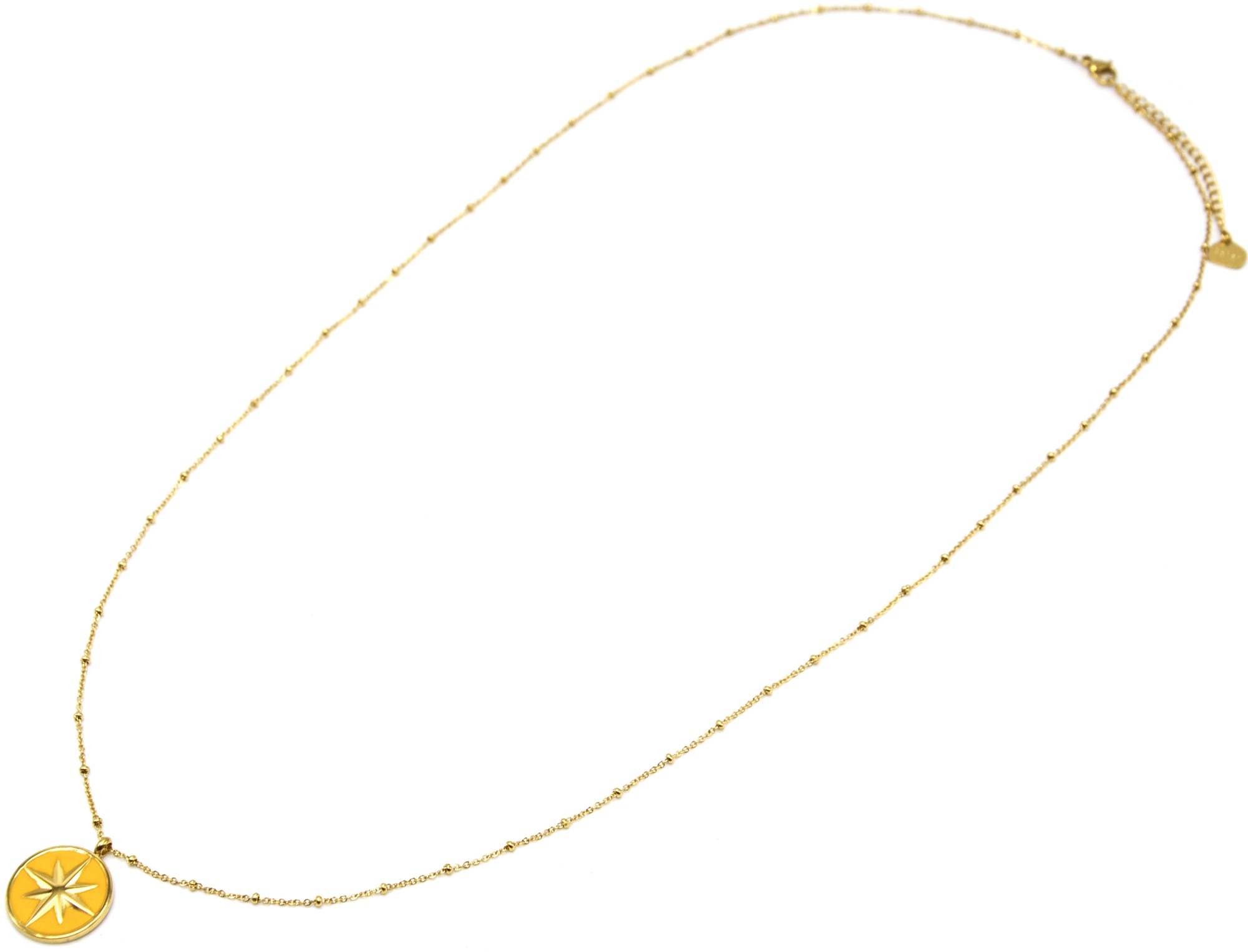 Sautoir Collier Chaîne Boules Acier Doré avec Corne Résine Effet Ma... CL2301F