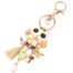 Porte-Cles-Bijou-de-Sac-Hibou-Metal-Peint-Beige-avec-Fleurs-Charms-et-Pompon