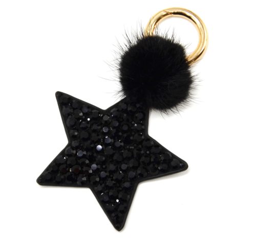 Porte-Cles-Bijou-de-Sac-Etoile-XXL-Strass-Feutrine-Noir-et-Pompon