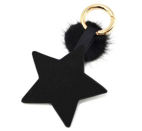 Porte-Cles-Bijou-de-Sac-Etoile-XXL-Strass-Feutrine-Noir-et-Pompon