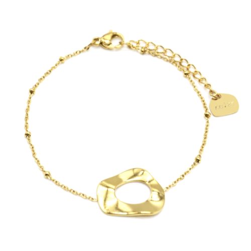 Bracelet-Chaine-Boules-avec-Charm-Forme-Contour-Martele-Acier-Dore