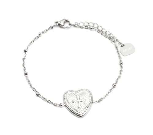 Bracelet-Chaine-Boules-avec-Charm-Coeur-Grave-Croix-Acier-Argente