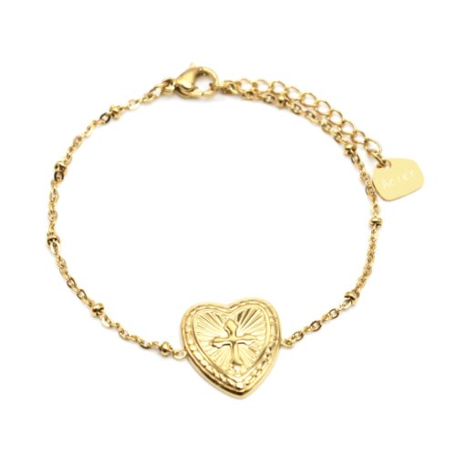 Bracelet-Chaine-Boules-avec-Charm-Coeur-Grave-Croix-Acier-Dore