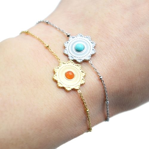 Bracelet-Chaine-Boules-avec-Charm-Soleil-Acier-et-Pierre-Couleur