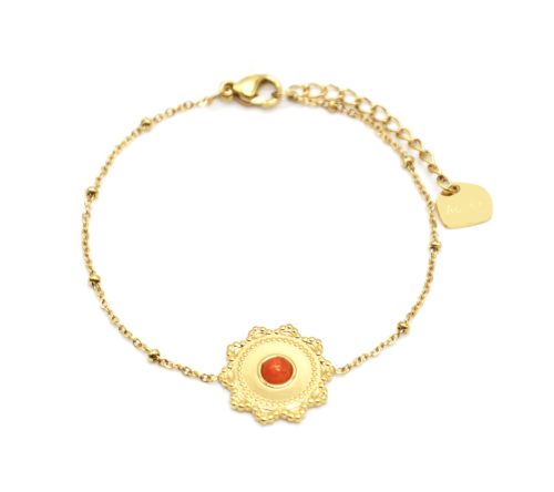 Bracelet-Chaine-Boules-avec-Charm-Soleil-Acier-Dore-et-Pierre-Orange