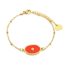 Bracelet-Chaine-Boules-Acier-Dore-avec-Ovale-Email-Orange-Motif-Point