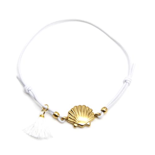 Bracelet-Elastique-Blanc-avec-Charm-Coquillage-Acier-Dore-et-Pompon