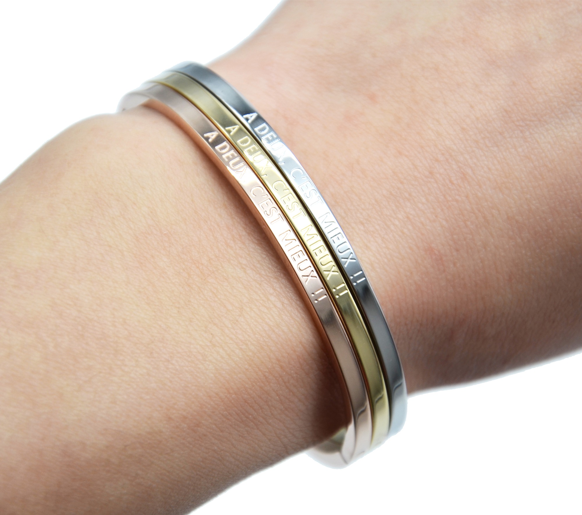 BC3565F Bracelet Jonc Fin Acier Argente avec Message A Deux C est Mieux Oh My Shop