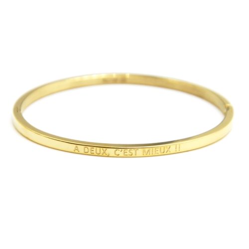 Bracelet-Jonc-Fin-Acier-Dore-avec-Message-A-Deux-C-est-Mieux