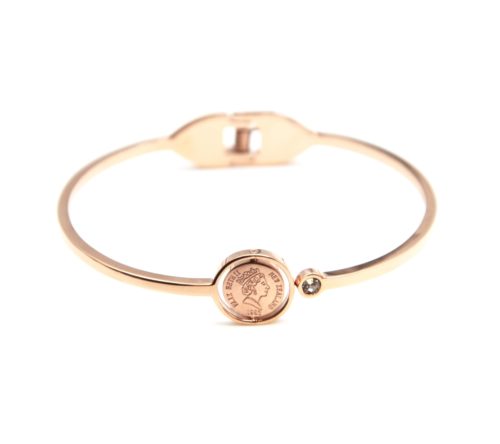 Bracelet-Jonc-Fin-Acier-Or-Rose-avec-Cercle-Piece-Monnaie-et-Strass