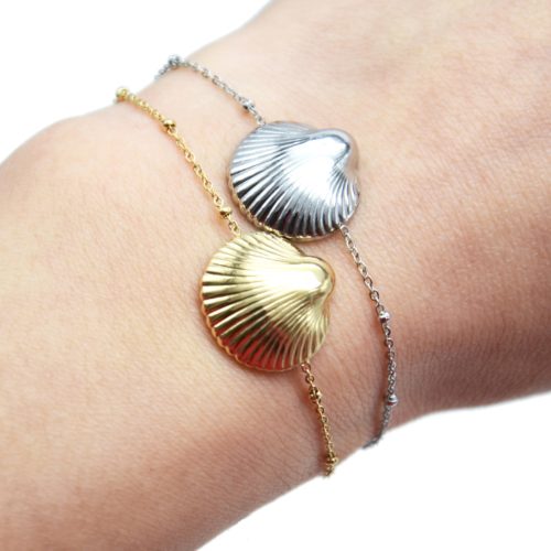 Bracelet-Chaine-Boules-avec-Charm-Coquillage-Acier