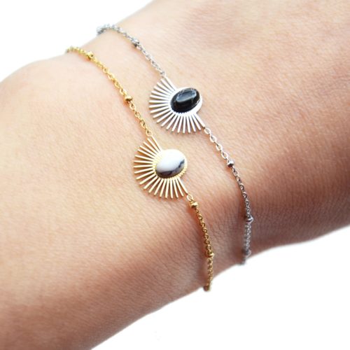 Bracelet-Chaine-Boules-avec-Demi-Soleil-Acier-et-Pierre-Marbre