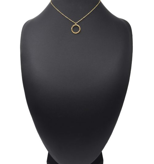 Collier-Chaine-Boules-Pendentif-Cercle-Contour-Martele-Acier-Dore