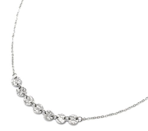 Collier-Fine-Chaine-Pendentif-Medailles-Martelees-Acier-Argente