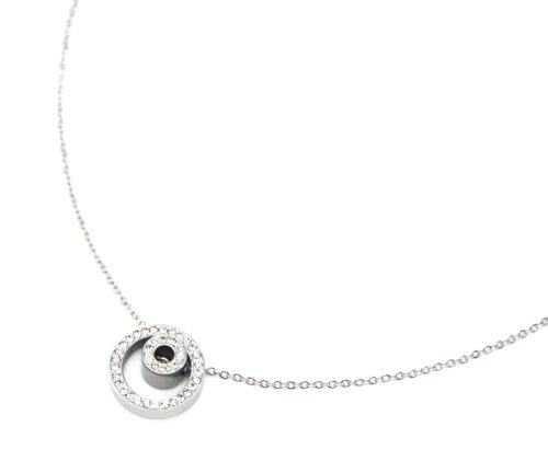 Collier-Fine-Chaine-Acier-Argente-avec-Pendentif-Double-Cercles-Strass