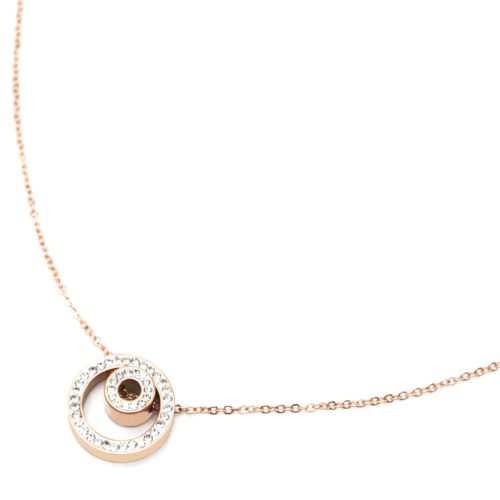 Collier-Fine-Chaine-Acier-Or-Rose-avec-Pendentif-Double-Cercles-Strass