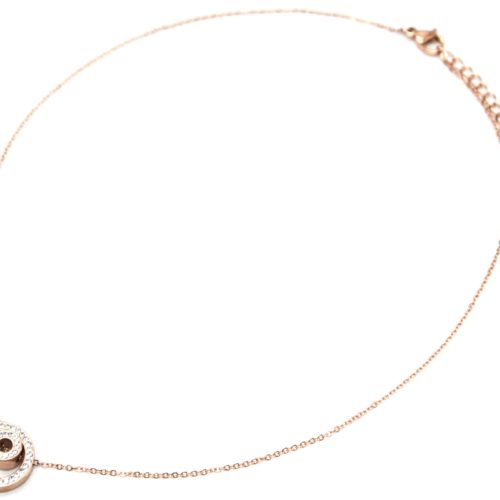 Collier-Fine-Chaine-Acier-Or-Rose-avec-Pendentif-Double-Cercles-Strass