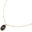 Collier-Chaine-Boules-Acier-Dore-Pendentif-Ovale-Email-Noir-Motif-Point