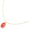 Collier-Chaine-Boules-Acier-Dore-Pendentif-Ovale-Email-Orange-Motif-Point