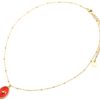 Collier-Chaine-Boules-Acier-Dore-Pendentif-Ovale-Email-Orange-Motif-Point