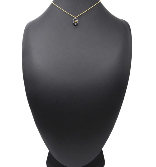 Collier-Fine-Chaine-Acier-Dore-avec-Pierre-Ovale-Effet-Marbre-Noir-Motif-Etoile-Polaire