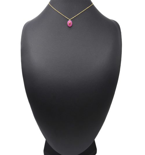 Collier-Fine-Chaine-Acier-Dore-avec-Pierre-Ovale-Effet-Naturel-Mauve-Motif-Etoile-Polaire