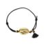 Bracelet-Elastique-Noir-Charm-Cauri-Acier-Dore-et-Pompon