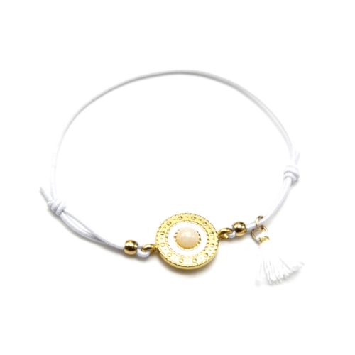 Bracelet-Elastique-Blanc-Charm-Cercle-Ethnique-Acier-Dore-Pierre-et-Pompon