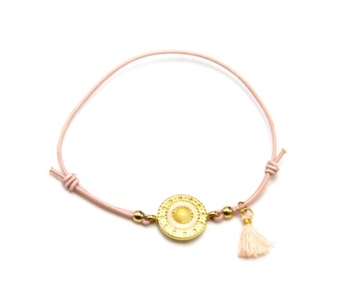 Bracelet-Elastique-Rose-Pale-Charm-Cercle-Ethnique-Acier-Dore-Pierre-et-Pompon