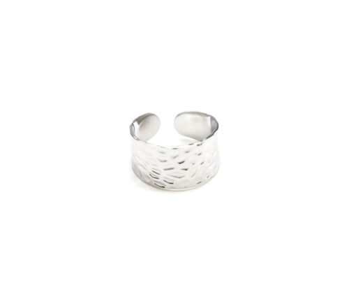 Bague-Large-avec-Motif-Martele-Acier-Argente