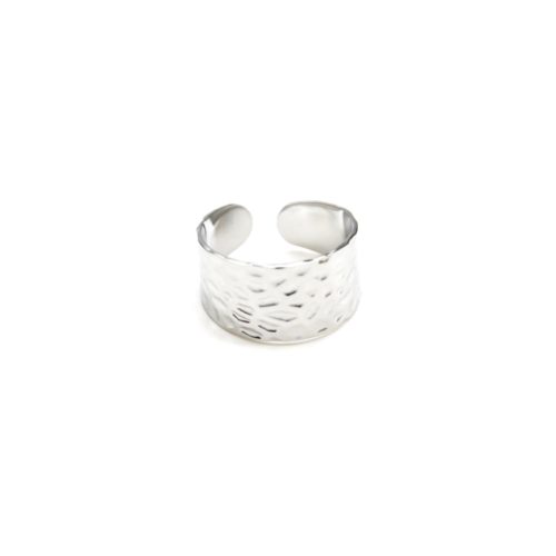 Bague-Large-avec-Motif-Martele-Acier-Argente