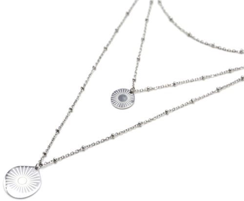 Collier-Triple-Chaine-avec-Boules-et-Medailles-Gravees-Soleil-Acier-Argente