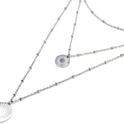 Collier-Triple-Chaine-avec-Boules-et-Medailles-Gravees-Soleil-Acier-Argente