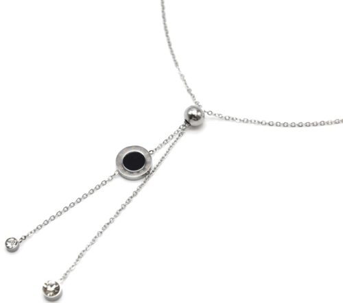 Collier-Fine-Chaine-Acier-Argente-Pendentif-Y-Boule-Cercle-Noir-et-Pierres