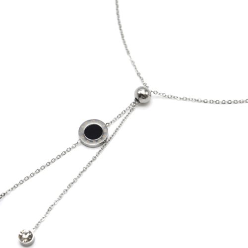 Collier-Fine-Chaine-Acier-Argente-Pendentif-Y-Boule-Cercle-Noir-et-Pierres