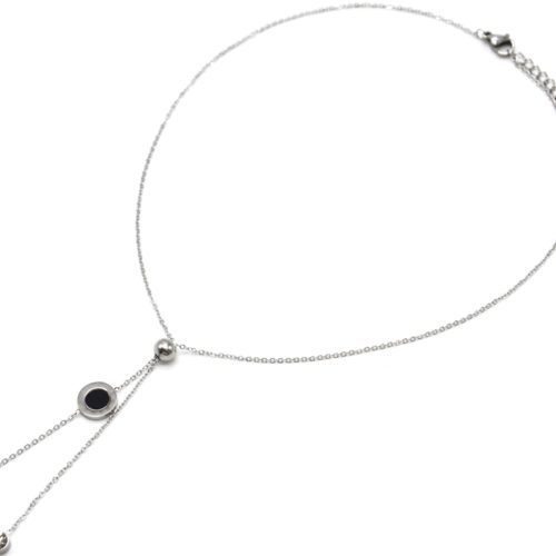 Collier-Fine-Chaine-Acier-Argente-Pendentif-Y-Boule-Cercle-Noir-et-Pierres