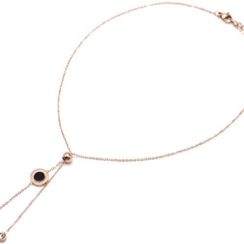 Collier-Fine-Chaine-Acier-Or-Rose-Pendentif-Y-Boule-Cercle-Noir-et-Pierres