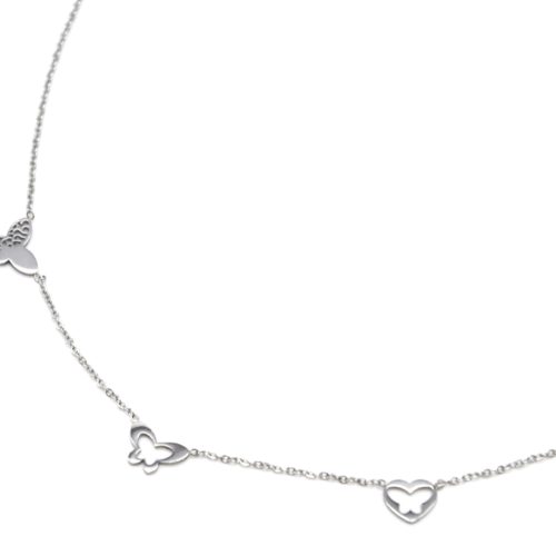 Collier-Fine-Chaine-Acier-Argente-Pendentif-Triple-Papillons-Ajoures