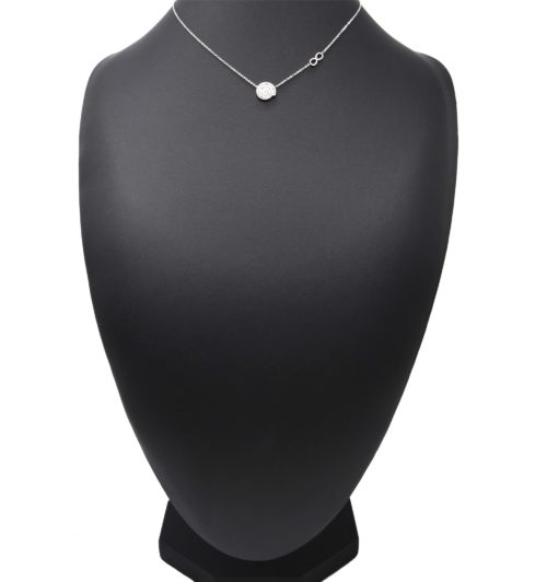 Collier-Fine-Chaine-Acier-Argente-Pendentif-Spirale-Strass-et-Signe-Infini