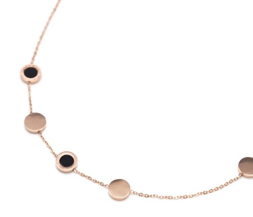 Collier-Fine-Chaine-Charms-Cercles-Noirs-Chiffres-Romains-et-Acier-Or-Rose