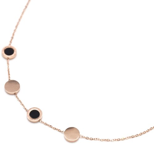 Collier-Fine-Chaine-Charms-Cercles-Noirs-Chiffres-Romains-et-Acier-Or-Rose