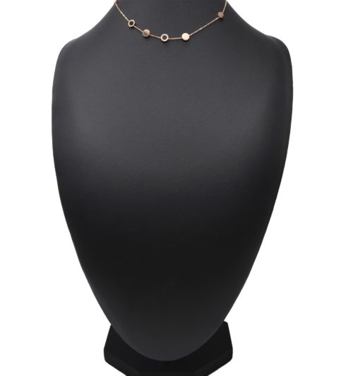 Collier-Fine-Chaine-Charms-Cercles-Noirs-Chiffres-Romains-et-Acier-Or-Rose