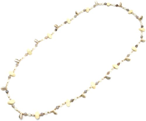 Sautoir-Collier-Perles-Verre-et-Ovales-Bois-Beige-avec-Multi-Cauris