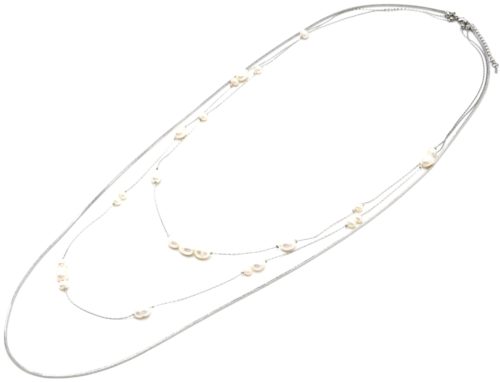 Sautoir-Collier-Multi-Rangs-Chaines-Metal-Argente-et-Perles-d-Eau-Douce-Ecru