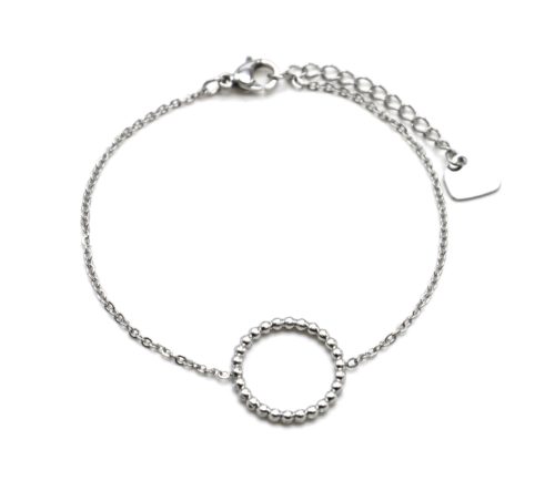 Bracelet-Fine-Chaine-avec-Charm-Cercle-Contour-Billes-Acier-Argente