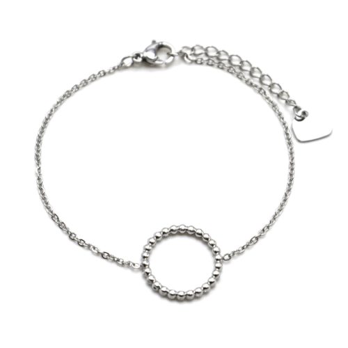 Bracelet-Fine-Chaine-avec-Charm-Cercle-Contour-Billes-Acier-Argente