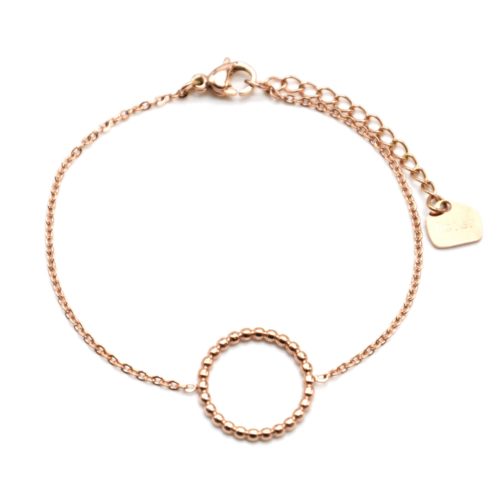 Bracelet-Fine-Chaine-avec-Charm-Cercle-Contour-Billes-Acier-Or-Rose