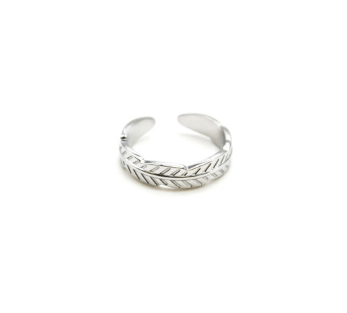 Bague-Ondulee-avec-Motif-Plume-Acier-Argente