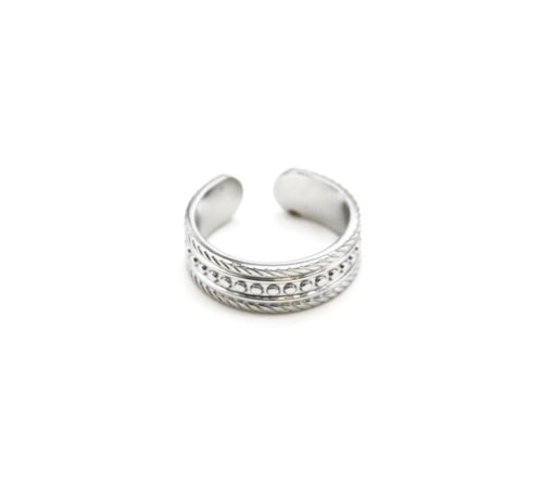 Bague-avec-Motif-Points-et-Contour-Acier-Argente